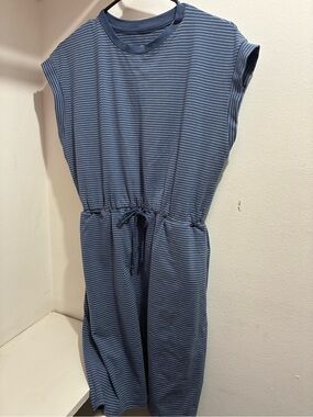 Blue and White Striped Crewneck Dress